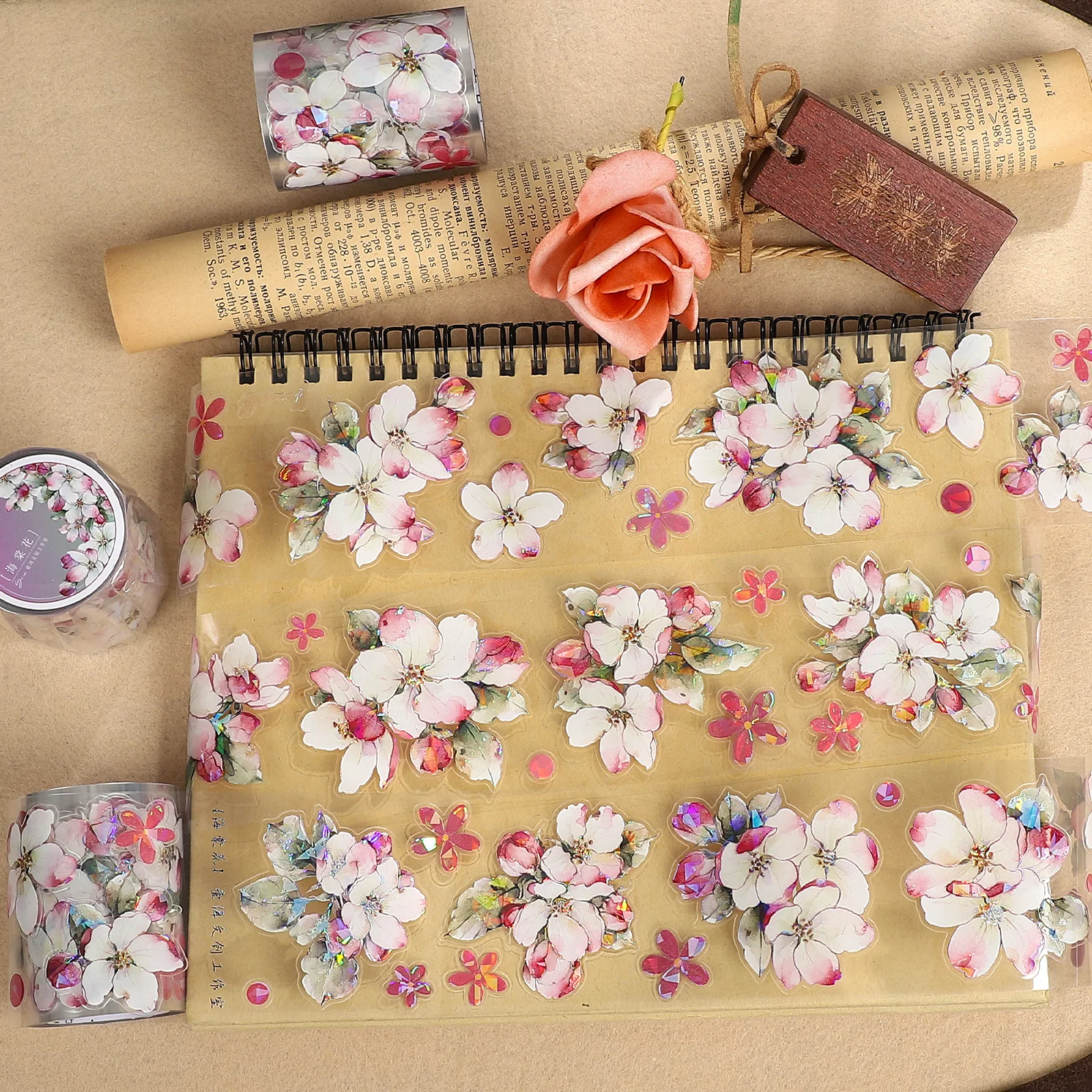 

55 мм * 6 м винтажный цветок бегонии пейзаж ПЭТ лента креативный DIY материал для журнала коллаж канцелярские принадлежности для скрапбукинга