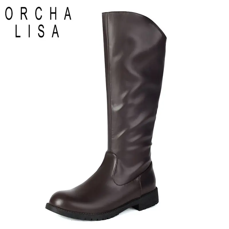 

ORCHA LISA Брендовые ботинки на молнии, большой размер 48 49, повседневные сапоги до колена для отдыха, коричневые, винтажные, мужские ботинки для верховой езды с круглым носком на толстом каблуке 3 см