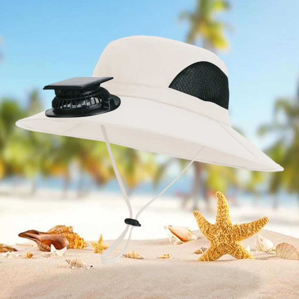 

Wide Brim Solar Fan Hat Sun Bucket Hat with Removable & USB Charging Fan Outdoor Fishing Hat for Beach Garden Outdoor Sports