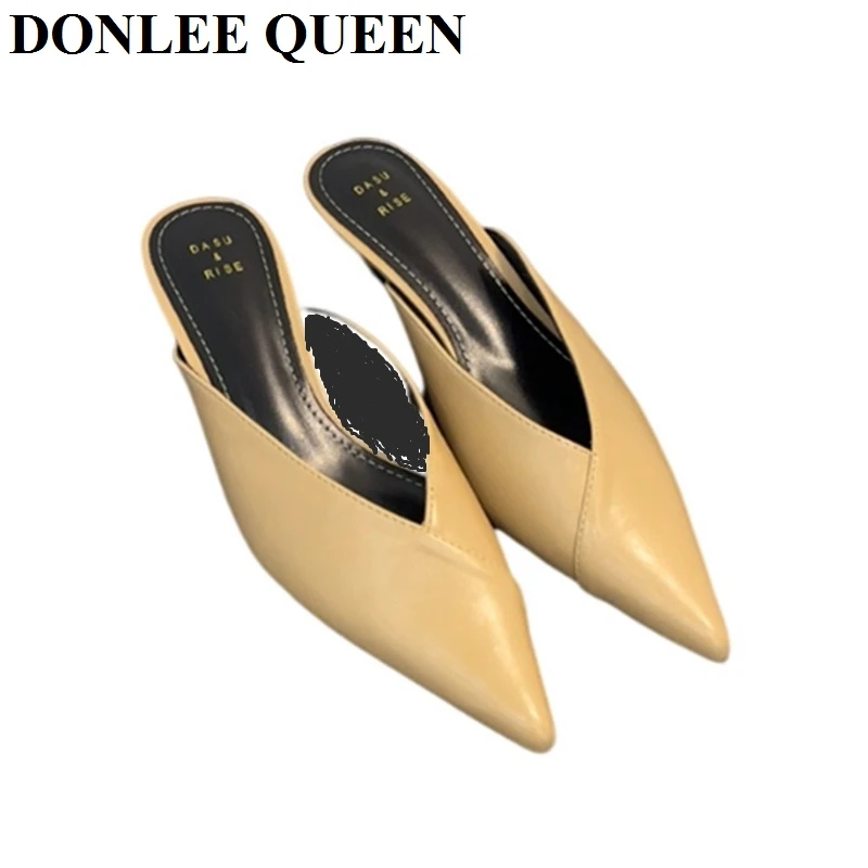 Brand Low Heels Mule Shoes Women Slip On Slides Elegant Shallow Pointed Toe Outdoor Slippers Party Shoes Sandalias Female  Mujer