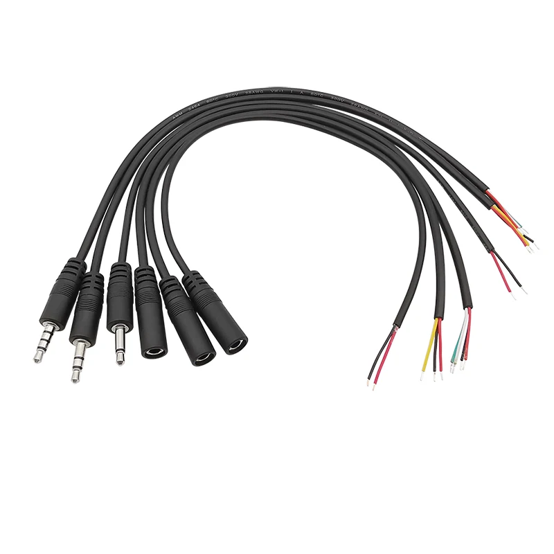 5Pcs Mono/Stereo 3.5mm Male Plug / Female Jack to Bare Wire AUX 2/3/4 Pole Pin Audio Headphone DIY Repair Extension Cable 30CM