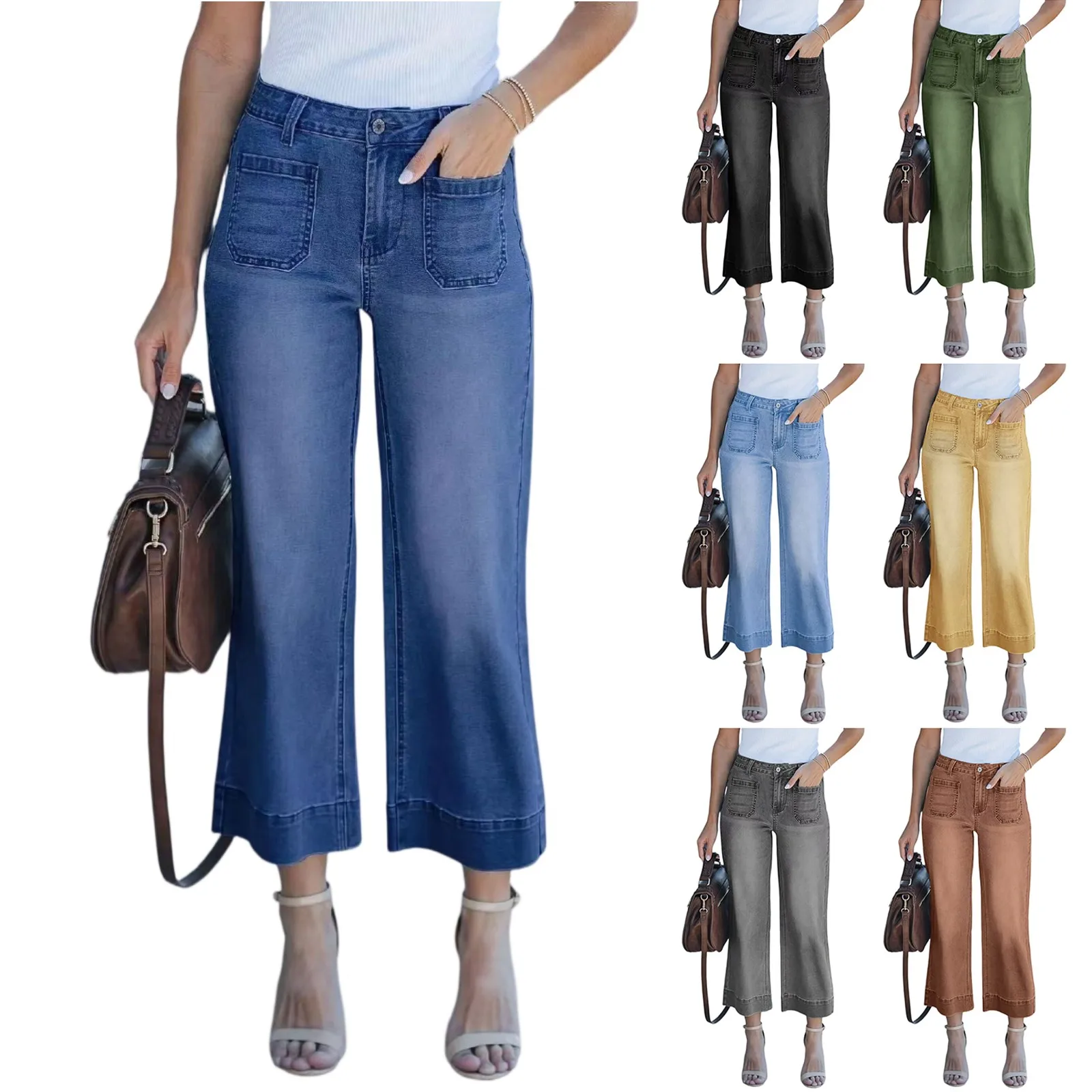 

Popular Women's Jeans Trend Casual Denim Pants Fashion Straight Leg Wide Leg Pants Denim Cropped Pants Wide Leg Denim Pants