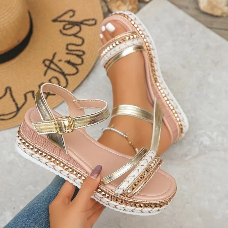 

Women Sandals 2025 New Summer Fashion Roman Open Toe Wedge Shoes Women Plus Size High Heels Sandals Женская Обувь