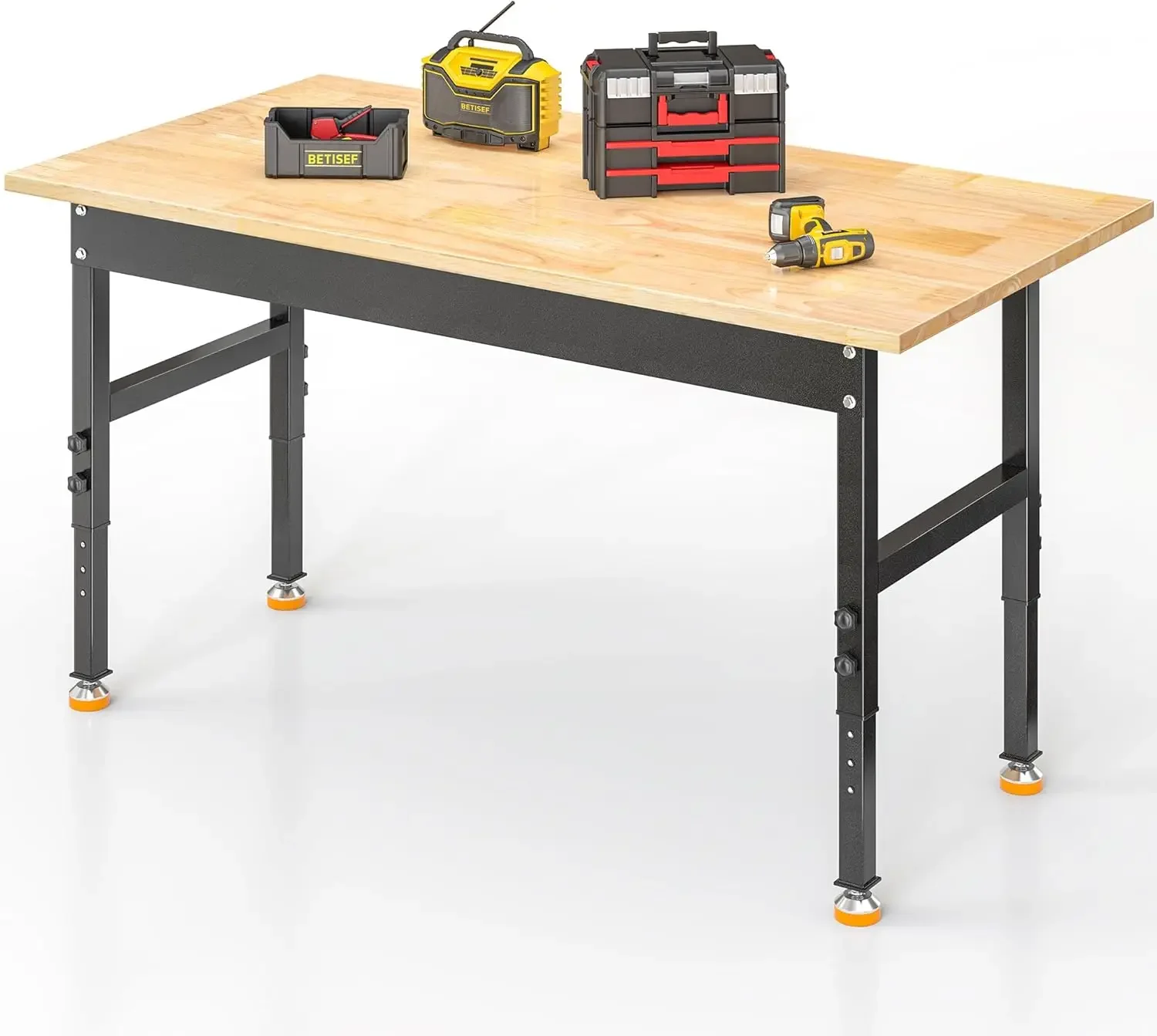 48’’ Work Bench Adjustable Workbench Heavy Duty Work Table with Rubber Pads, 2000 Lbs Capacity Hardwood Work Benches for Garage