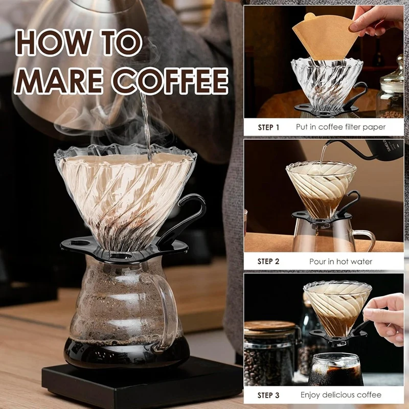 Pour Over Coffee Dripper Coffee Filter For 1-4 Cups  Reusable Coffee Maker Heat-Resistant Glass Coffee Cone