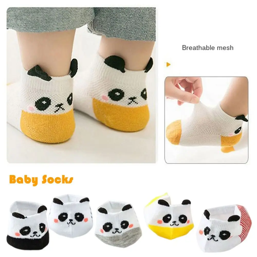 

5pair Korean Style Panda Pattern Children's Sock Thin Antiskid Cartoon Socks Short Cute Baby Socks For Boys and Girls