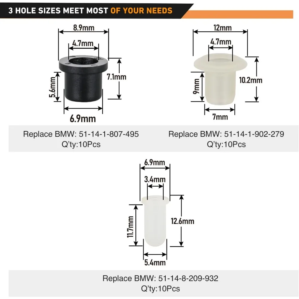 30pcs Emblem Grommet Clip Kit for BMW Models, Replaces OEM Parts 51-14-1-807-495