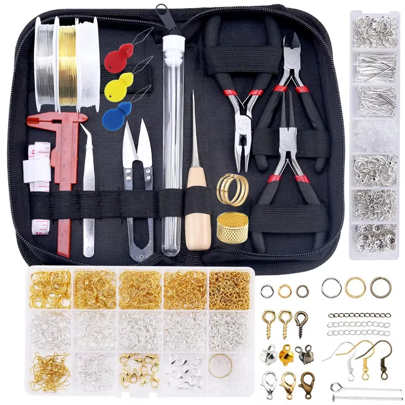 Schmuckherstellungszubehör-Set mit Schmuckwerkzeugen, offene Biegeringe, Karabinerverschlüsse, Quetschperlen, Ohrringhaken, Zubehör für Schmuck – Detail 6
