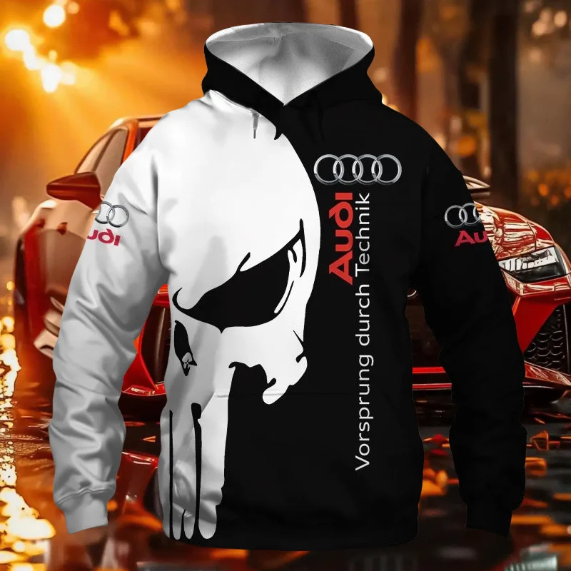 

2025 New popular Audi logo hoodie skull 3D printing fashion high quality adult breathable casual comfortable outdoor hoodie