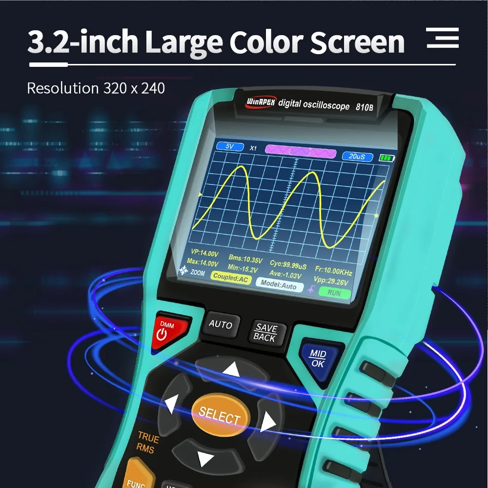 WinAPEX 810B 3.2-inch Oscilloscope Multimeter 10MHz Bandwidth 50MSa/s Sampling Rate Rechargeable Professional Oscilloscope