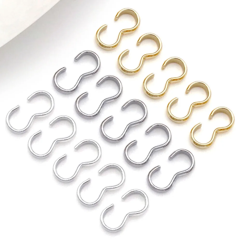 10 шт., 18 К, медная пряжка с 3 символами, натуральная золотая открытая ювелирная пряжка, аксессуары, сделай сам, толстая серебристая соединительная пряжка