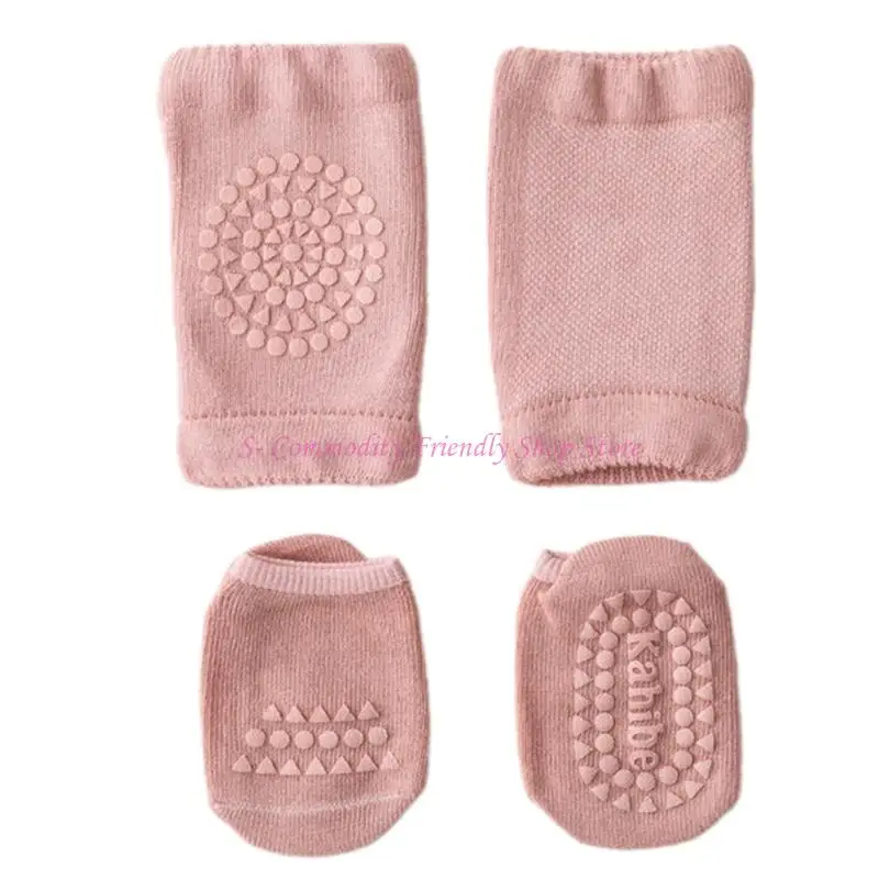 85AE طقم وسادات ركبة للأطفال وجوارب غير قابلة للانزلاق تصميم من القطن الممشط يسمح بالتهوية للمشي والزحف وسلامة الأطفال واللعب في #2