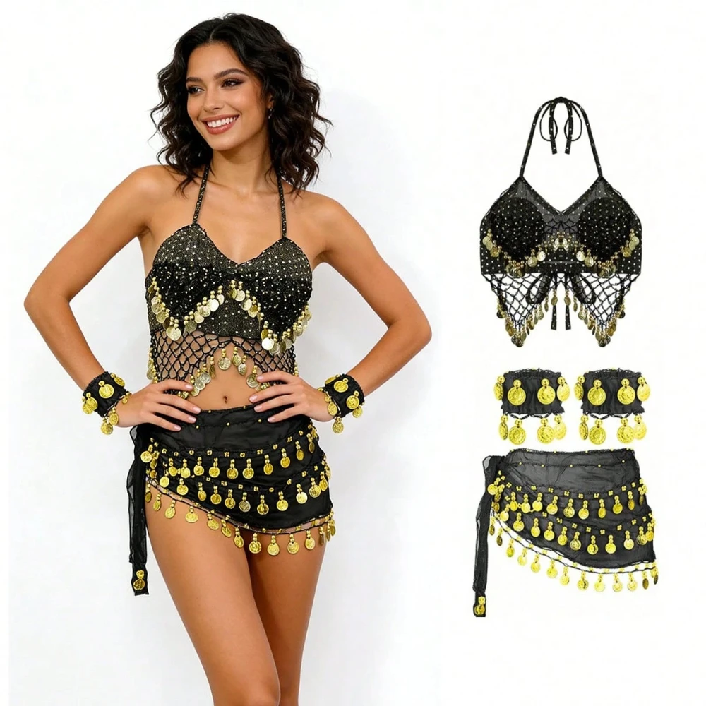 3-Piece Gypsy-Style Belly Dance Costume Set