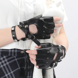 Black Sexy Bandage Rivet Gloves Personality Buckle Straps Punk Style Women Gothic Fingerless Gloves Lolita Cosplay Emo Mittens