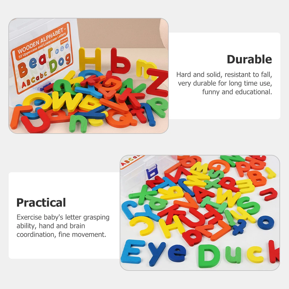 Set di 52 Pezzi di Alfabeto in Legno per Bambini, Sviluppo delle Abilità Motorie Fini, Gioco Educativo per l'Apprendimento Cognitivo dei Colori