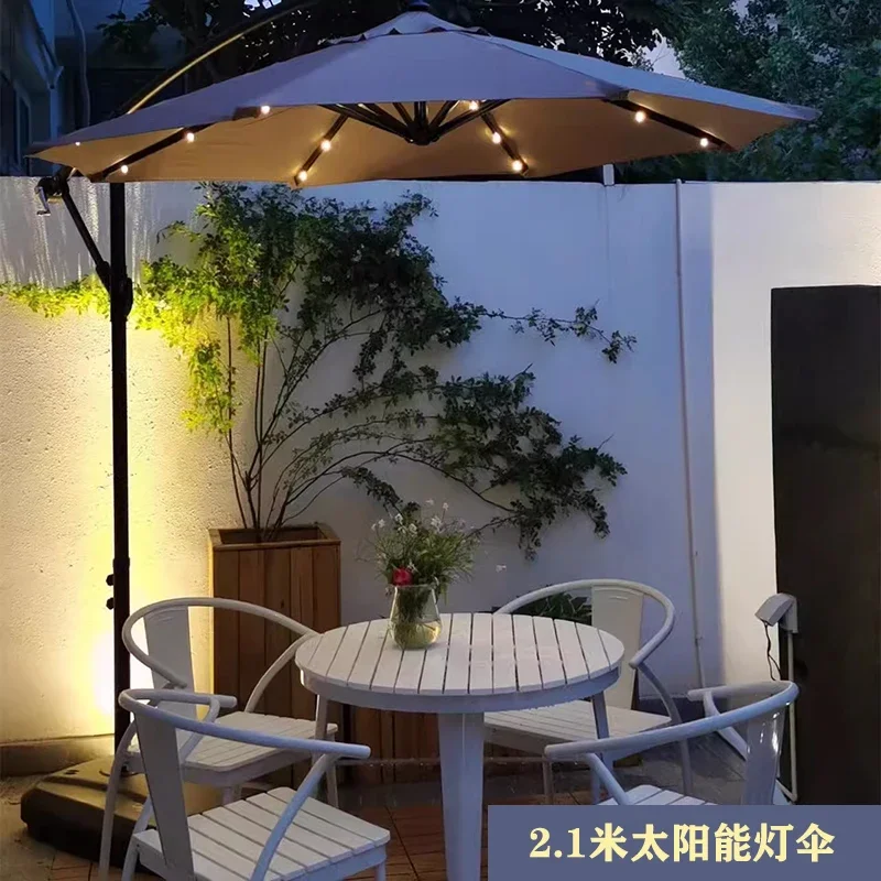 

Outdoor 3 meters solar large sunshade courtyard 2 meters umbrella banana outdoor table and chairs indoor stall folding with ligh