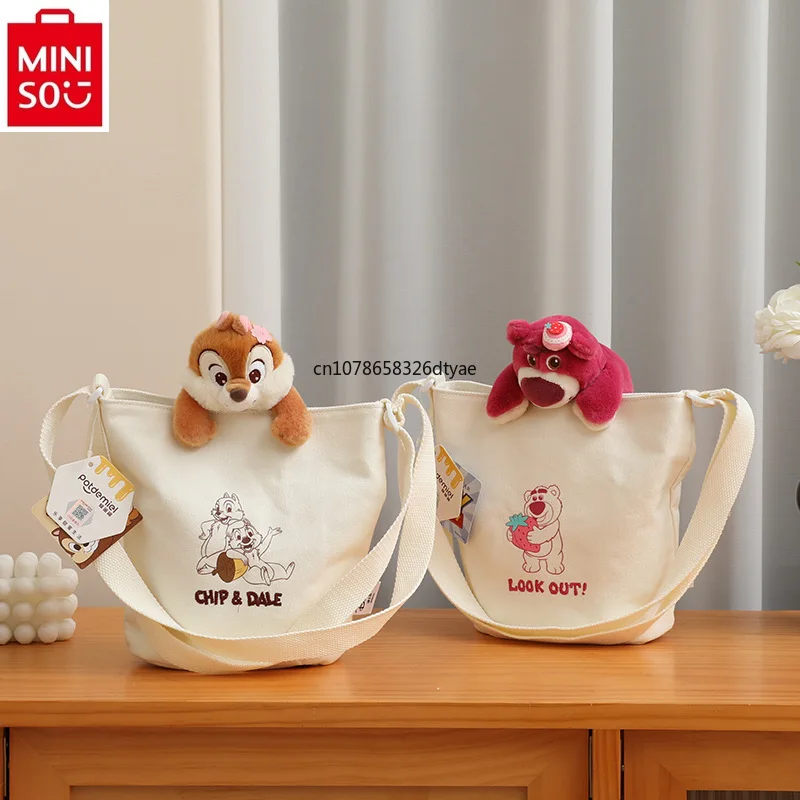 

MINISO Disney Strawberries Bear Sticker Crossbody Bag for Women, High Quality Plush Doll Pendant, Large Capacity Handbag