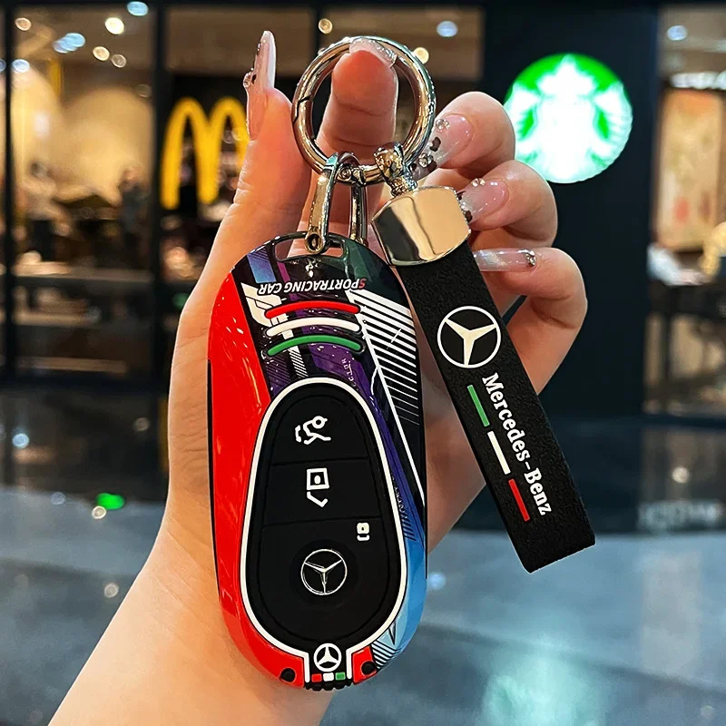 Racing Style Metal Car Key Case Fob Cover for Mercedes Benz C S Class W206 W223 S350 C300 S400 S450 S500 C200L C260L S400L S450L