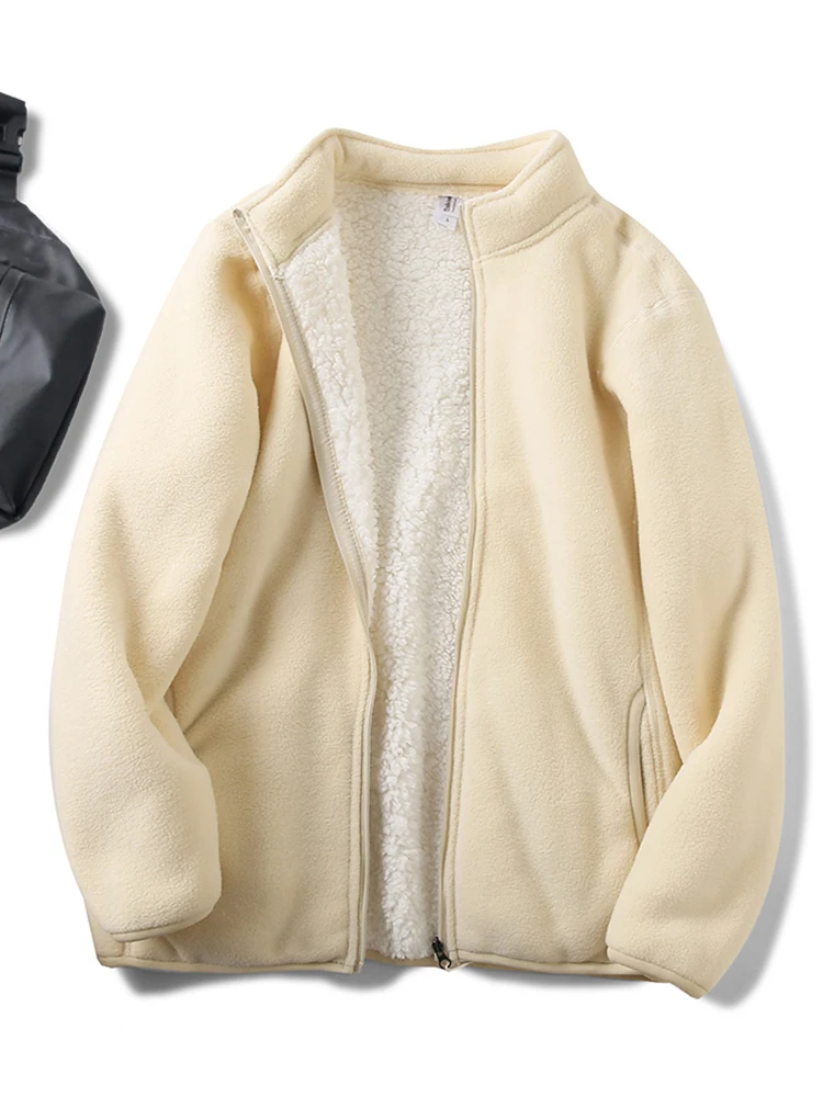 

Утепленный флисовый кардиган-пальто с двойным слоем и воротником-стойкой, очень теплый, из хлопка, для пар, осень-зима