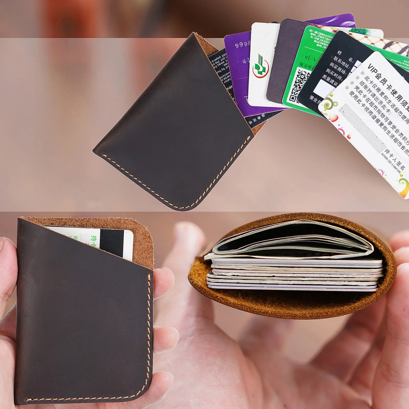 Vintage Leather Credit Card Holder Slim Wallet Leather Minimalist Pocket Wallet Business Card Case for Women Men