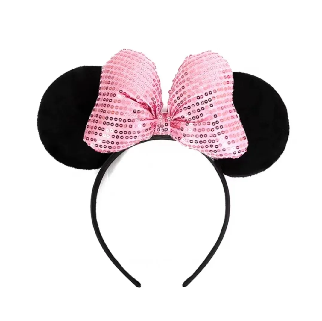 Disney Mickey Mouse Ear Headband Amusement Park Hair Hoop Fish Scale Sequin Mesh Party Headwear Girl Toy Birthday