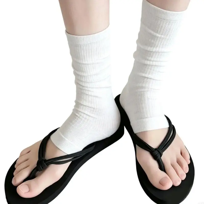 Women's Aesthetic Elegant Stacked Footless Middle Calf Socks Thin Ribbed Leg Warmers Covers For Leisure And Travel