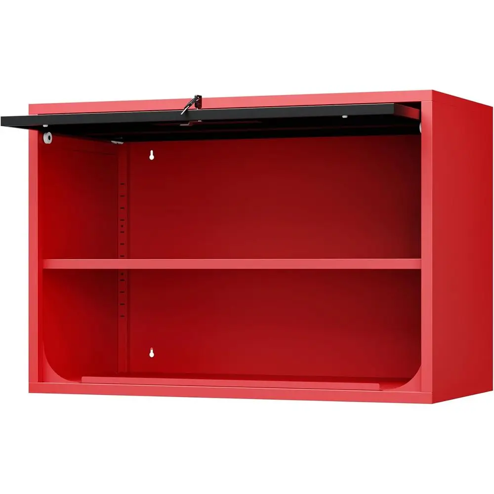 

Black Red Wall Mounted Metal Storage Cabinet With Shelf Locked Door For Garage Warehouse Home Office Assembly Needed