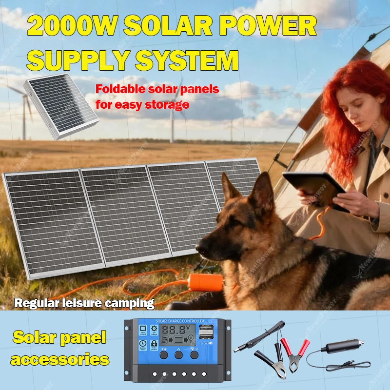 2000W 태양광 발전 키트 12V 다결정 고효율 패널 세트 직접 DC 충전 야외 여행 및 예비 전원에 이상적