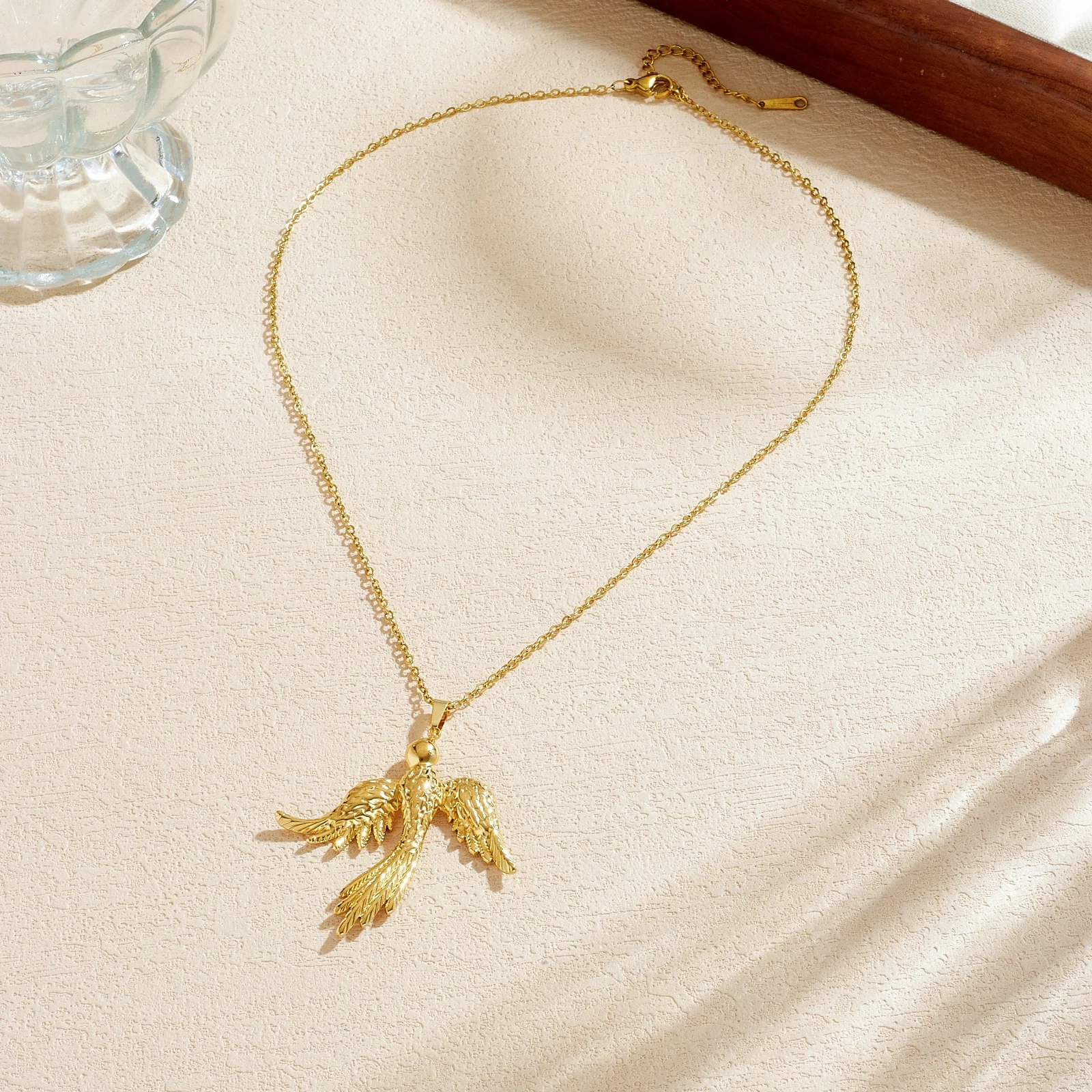 LAMENGLY 316L Stainless Steel Bird Pendant Necklace Gold Plated Feather Jewelry Trendy Lucky Charm Gift Party for Women Girl