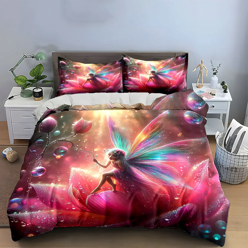 

"Fantasy Flower Fairy Art Set" Bedding Set with 1 Duvet Cover 2 Pillowcases Single Double King Queen, Gift