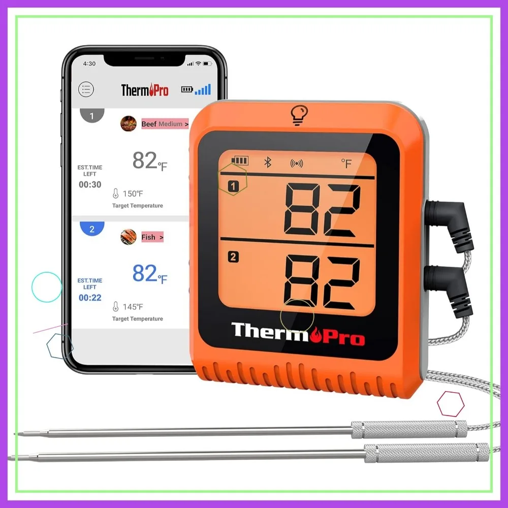 

Wireless Meat Thermometer with 650ft Range, 2 Probes for Grilling Smoking Cooking Turkey Beef Fish