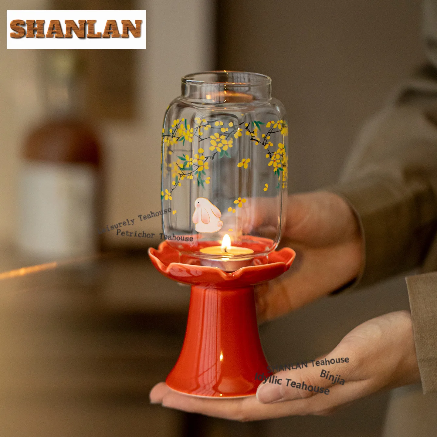 Rabbit Osmanthus Glass Candle Holder Elegant Scented Aromatic Candles Household Candle Lights Teaset Literati Ornaments Craft