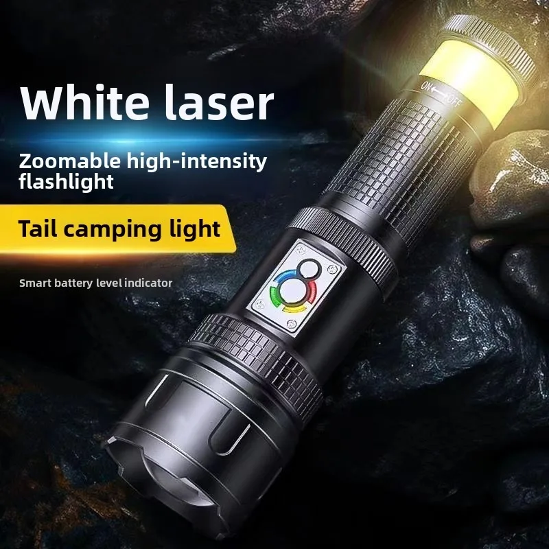 ليزر أبيض عالي الطاقة - مصباح يدوي فائق السطوع - قابل لإعادة الشحن، طويل الأمد، فانوس للتخييم مع تحذير الضوء الأحمر في الهواء الطلق #1