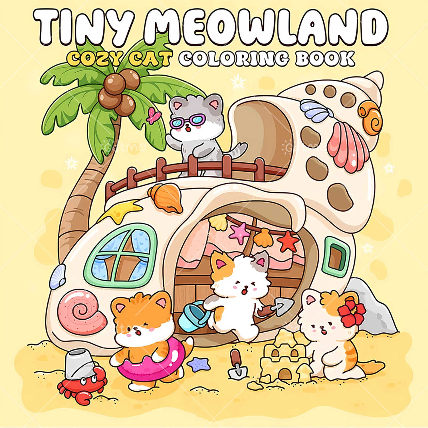 TINY MEOWLAND COZY CAT Coloring Book for Adult Featuring Bold-easy Pattern for Relaxation Teens Educational DIY Painting Drawing