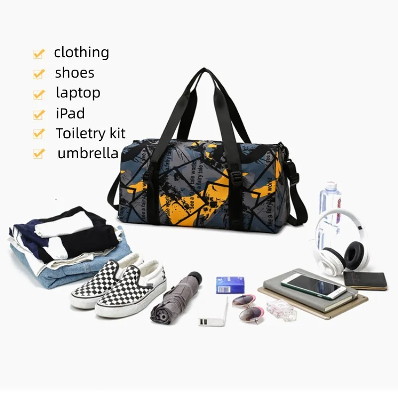 Graffiti Sport Gym Bag Overnight Duffel Bag Fashion Personality Travel Bag with Shoe Compartment & Wet Clothes Pocket Waterproof