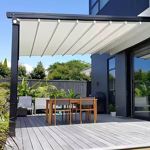Aluminum Electric Folding Awning for Patio/Deck - Auto Retractable, Sunproof &amp; Waterproof
