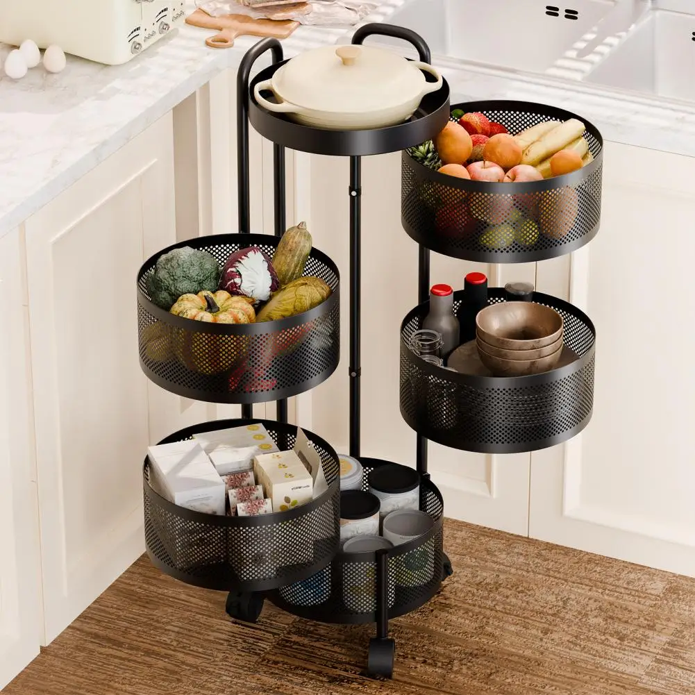 5 Tier Fruit Vegetable Basket, Rotating Storage Shelves Rack, Kitchen Vegetable Storage Organizer, Detachable Fruit Basket