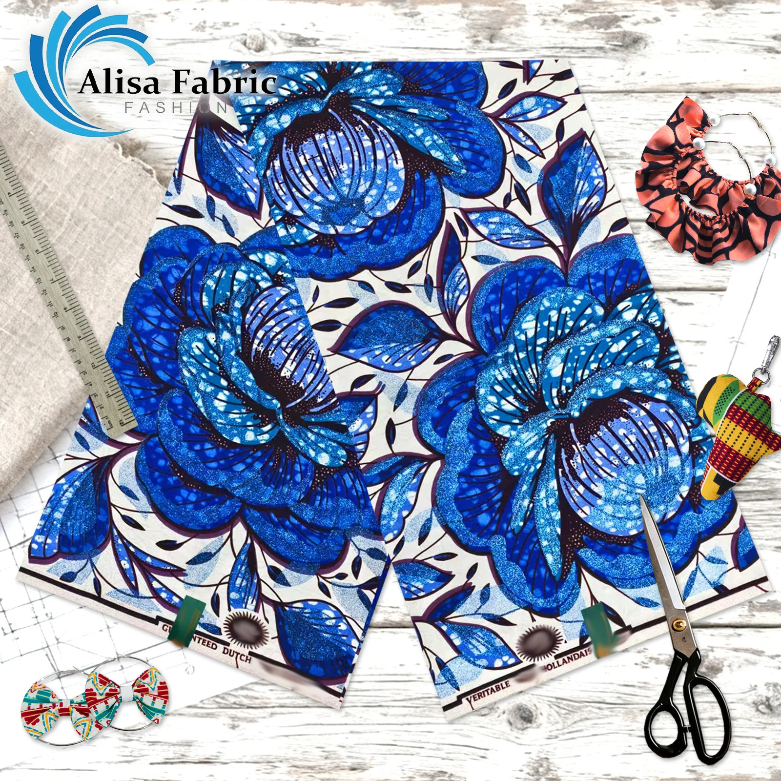 

High quality 2025 grand super African wax fabric 100% cotton Ankara 6 yards couture wholesale for party dress, Blue