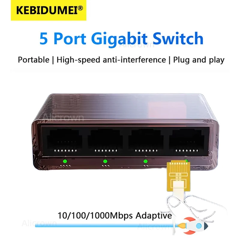 

1000Mbps 1 to 4 Ethernet Switch RJ45 LAN Mini Network Expansion All Gigabit for Router PC Full/Half Duplex Splitter Ethernet