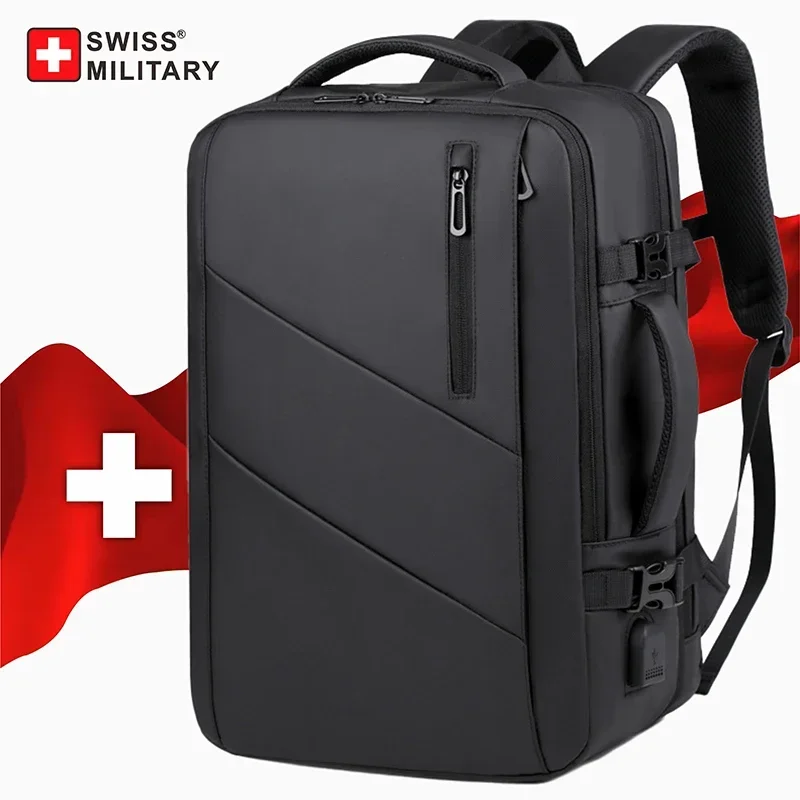 SWISS-mochila militar para ordenador portátil de 17 pulgadas para hombre, morral expandible con múltiples bolsillos, resistente al agua, USB, para