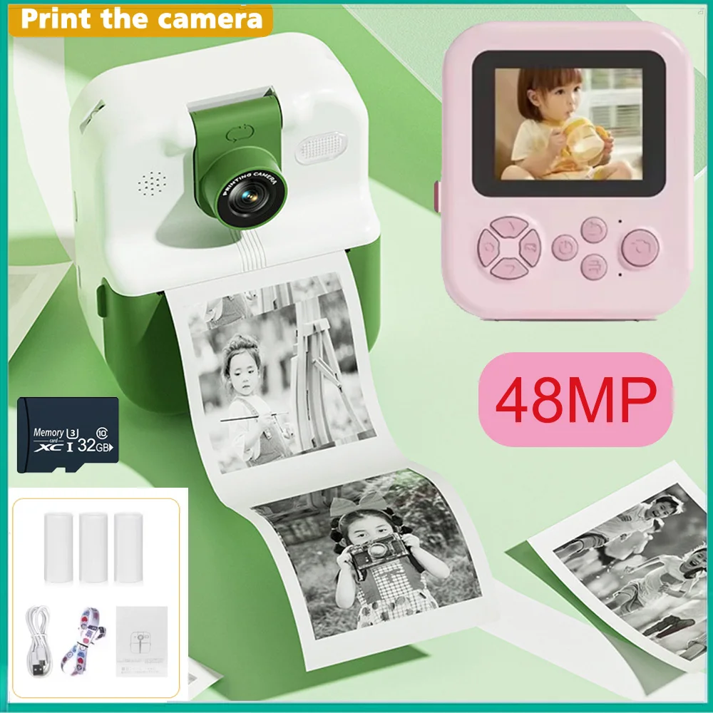 

With 32GB Card Children's Thermal Printing Camera Mini 48MP Digital Camera,Fashion Toy Kids Camera, Personalized Kids Gift