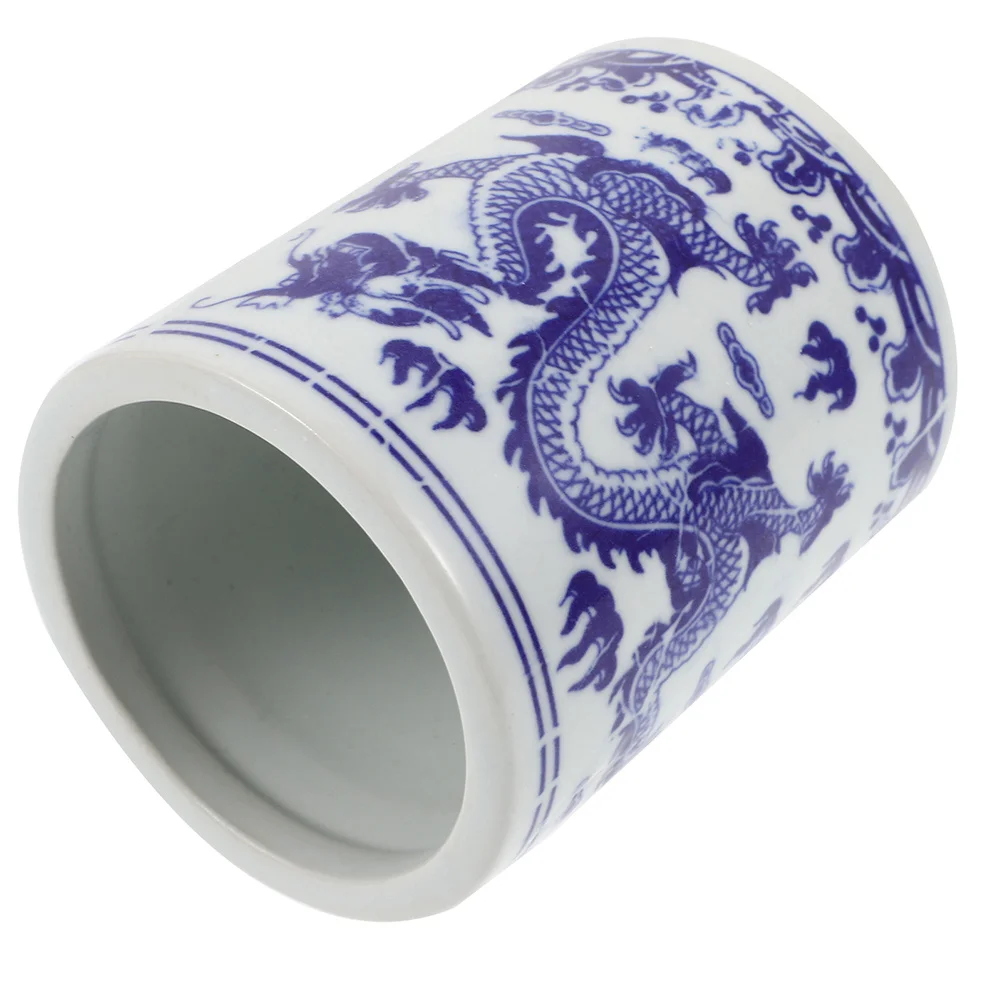 

Blue and White Porcelain Round Dragon Pattern Kitchen Utensil Holder Chopstick Storage Container Organizer
