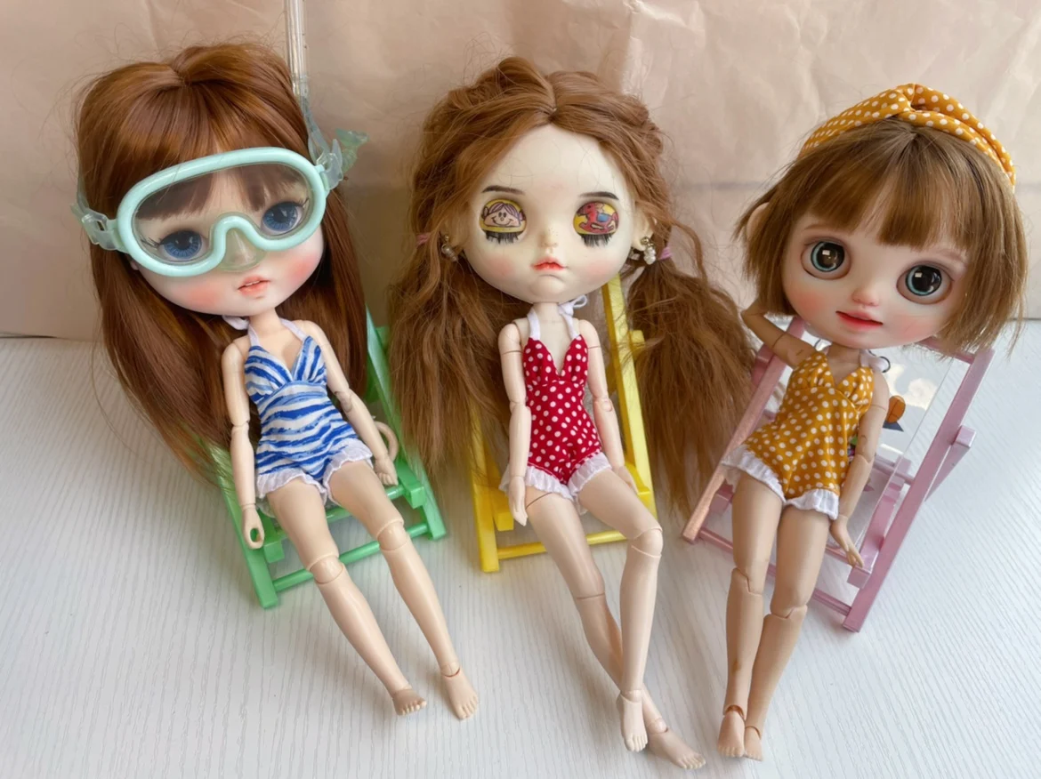 Letnie ubrania Blythe bjd kropki strój kąpielowy bikini jednoczęściowy gorset (Pullip,Ob24,Azone,Licca,ICY, JerryB, 1/6 akcesoria)