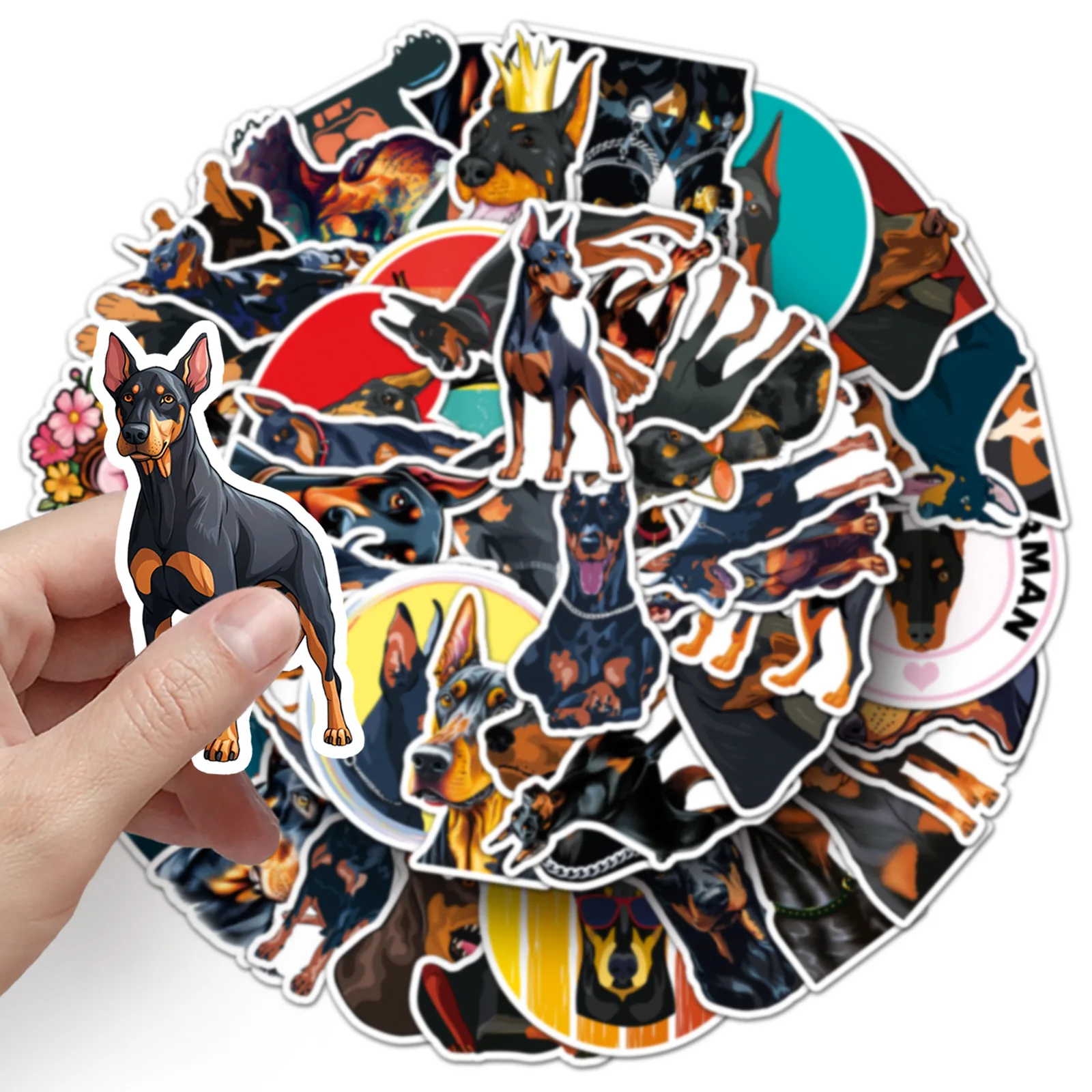 Doberman สติกเกอร์เส้นขยุกขยิกส่วนบุคคลการ์ตูนสุนัขสัตว์ตกแต่งกระเป๋าเดินทางสเก็ตบอร์ดสติกเกอร์