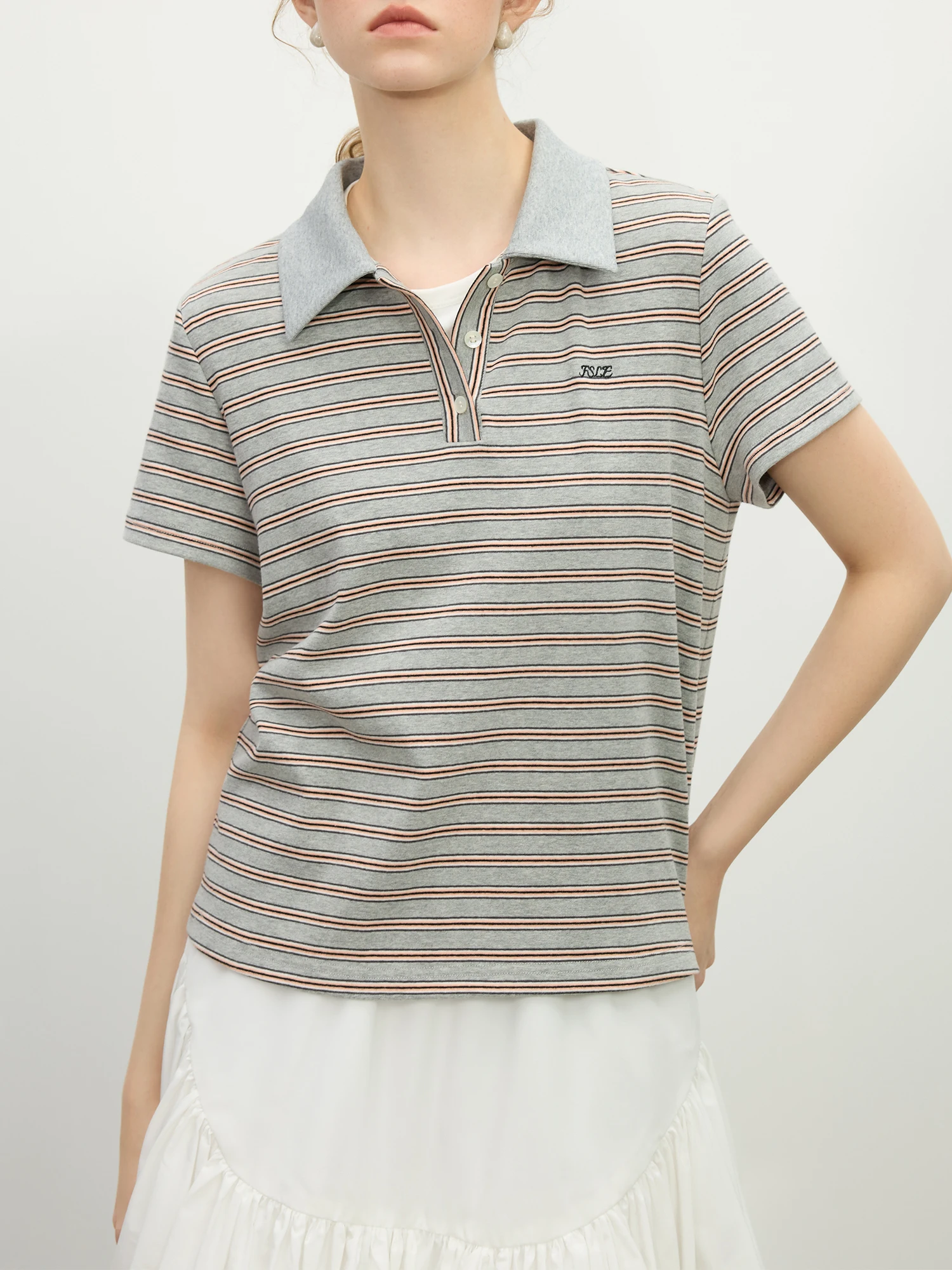 FSLE Polo Collar Retro Knitted Short-sleeved T-shirt Women's Spring 2025 New De… - Image 3