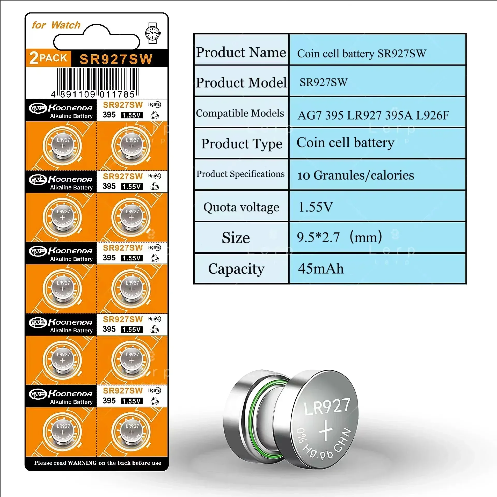 SR927SW 395 AG7 LR927 399 batería de botón 1,55 V para reloj