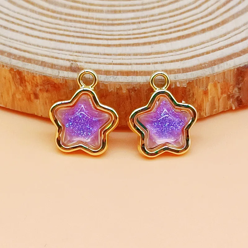 12pcs Cute Little Star Enamel Charms Glaring UV Color Pendants For Making Handmade DIY Jewelry Accessories Necklace Findings