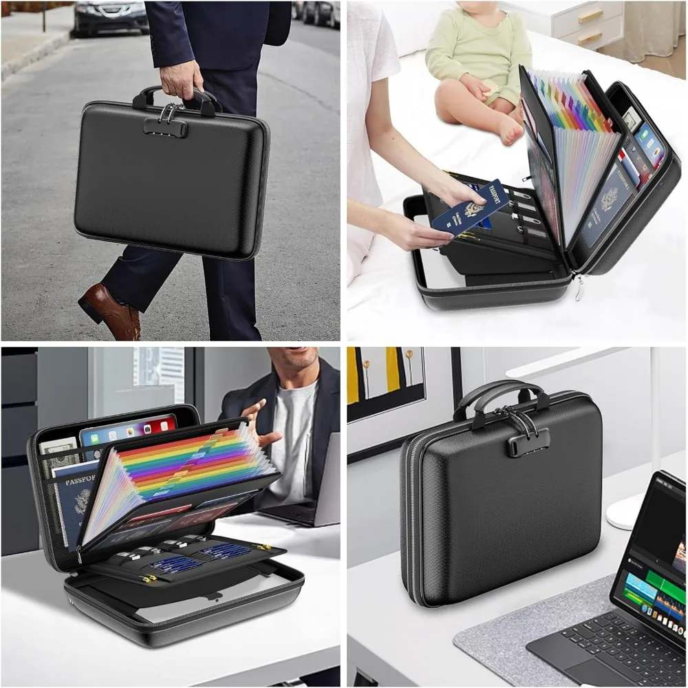 منظم مستندات مقاوم للحريق مع قفل، صندوق تخزين مقاوم للماء لملفاتهم والكمبيوتر المحمول باللون الأسود