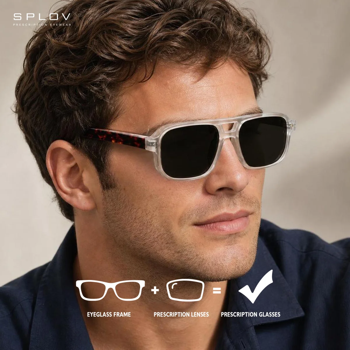 

SPLOV Stylish Square Progressive Prescription Sunglasses for Men Professionally Customized Polarized Photochromic Sunglasses