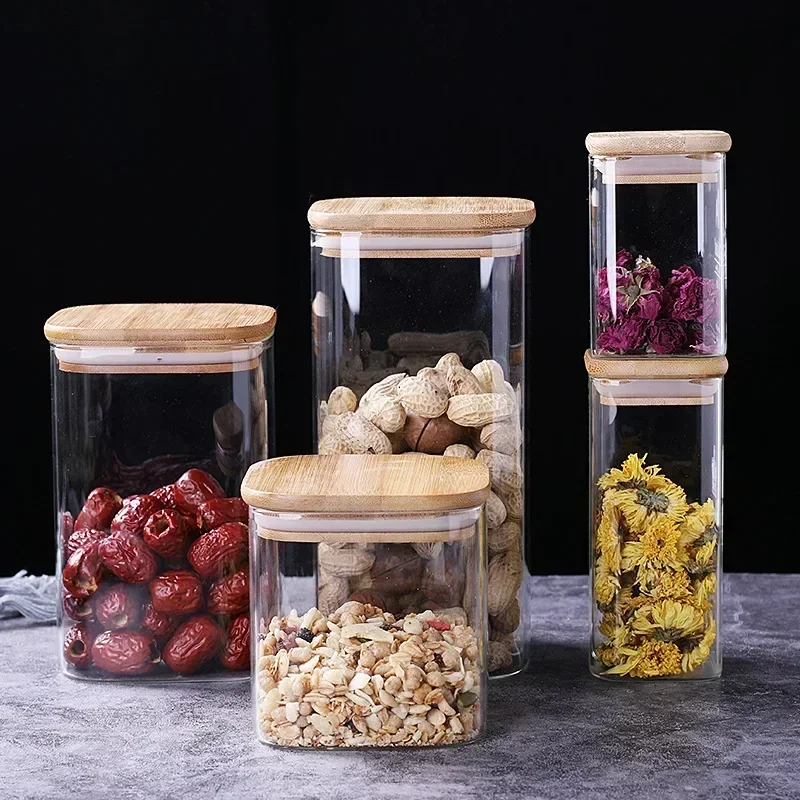 

2 Piece Square Sealed Glass Jars Kitchen Storage Box Tank Coffee Bean Storage Can Mason Jar with Lid Food Container